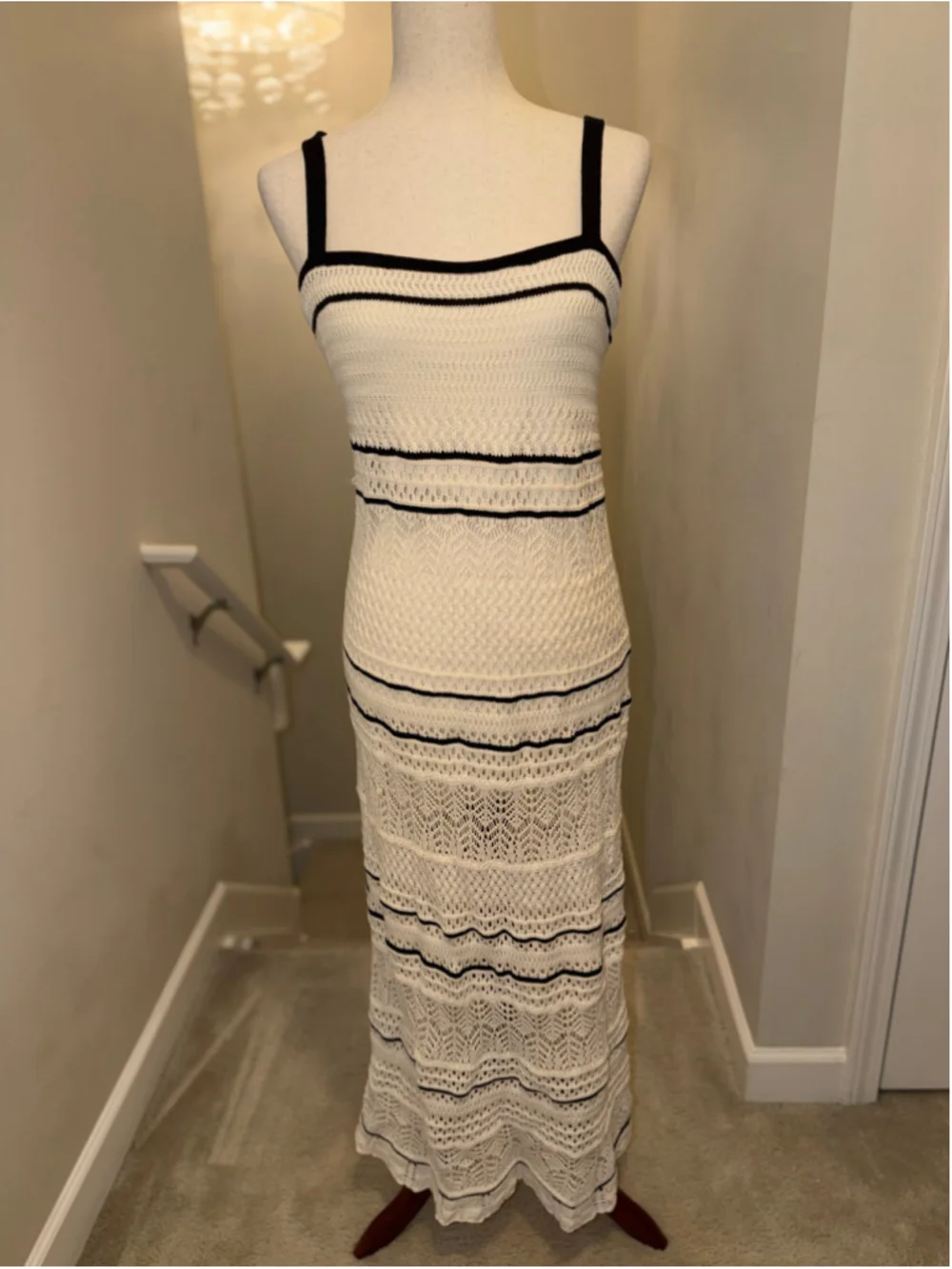 Abercrombie & Fitch Crochet Maxi Dress Size M Beige Black NWT